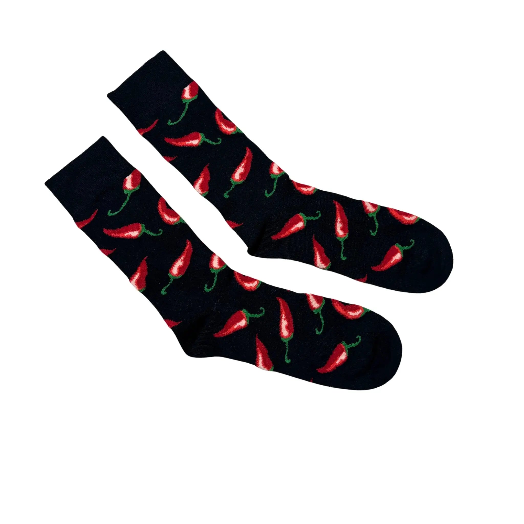 Pair of chilli print bamboo socks laid flat. Lightweight, breathable and perfect for gifting or everyday wear.